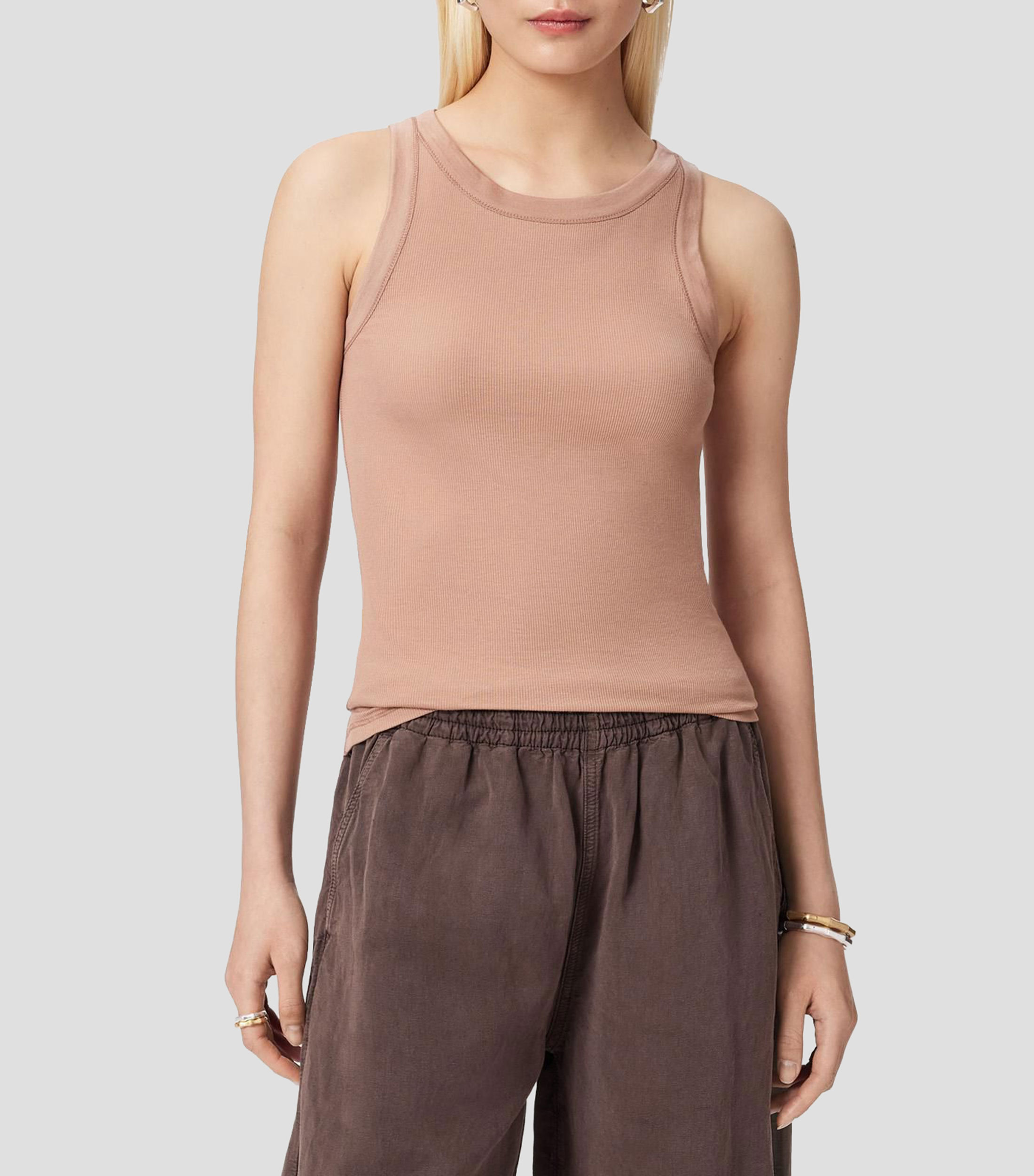 Tank Top cuello redondo sin mangas liso Mujer